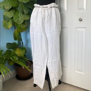 J.Jill 28W 100% Linen Genuine Fit Below Waist White Pants With Drawstring